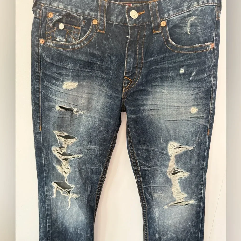 True Religion Faded Blue Distressed Jeans